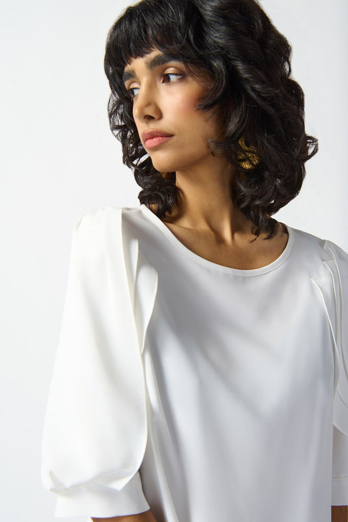 Joseph Ribkoff Women's Bubble Chiffon High-Low Layered Top With Shirt Collar 262148 Col 1761