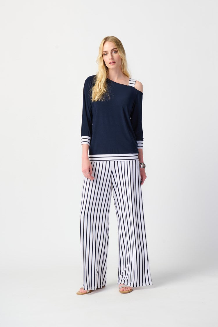 Joseph Ribkoff 241168 Top Midnight Blue/Vanilla