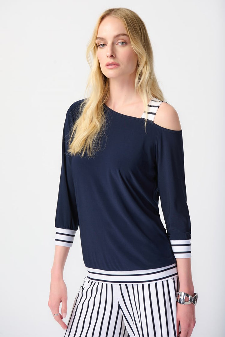 Joseph Ribkoff 241168 Top Midnight Blue/Vanilla