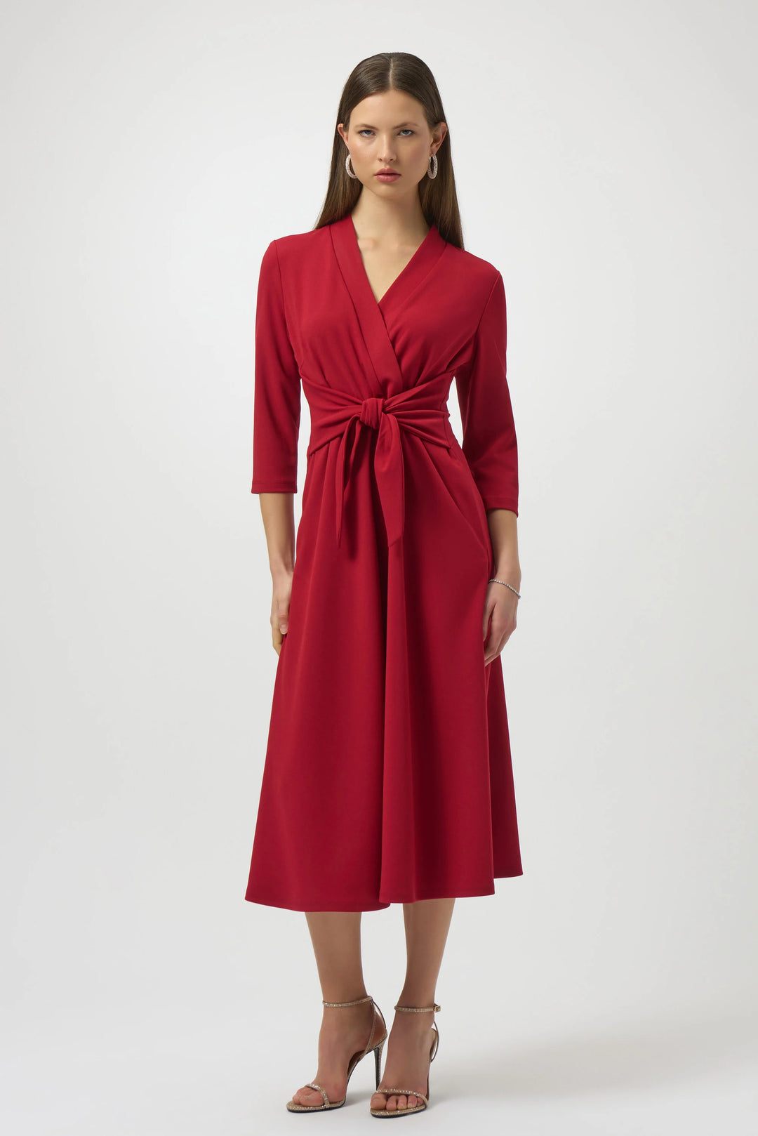 joseph ribkoff red dress NWT Joseph Ribkoff Bold Red Eyelet-Trim Midi Dress Size 8 RP 228$