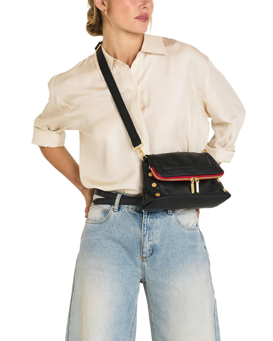 Hammitt Beverly Med-Black-BG-Red Zip