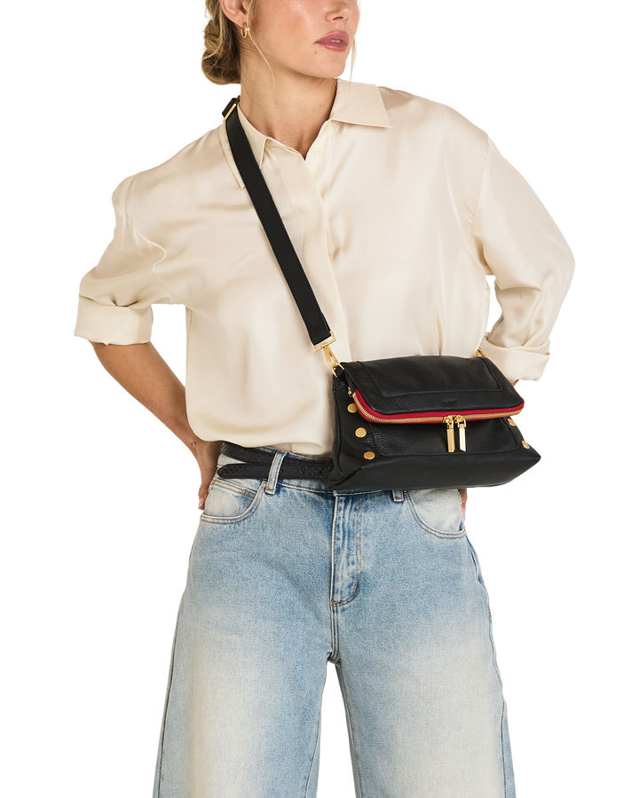 Hammitt Beverly Med-Black-BG-Red Zip