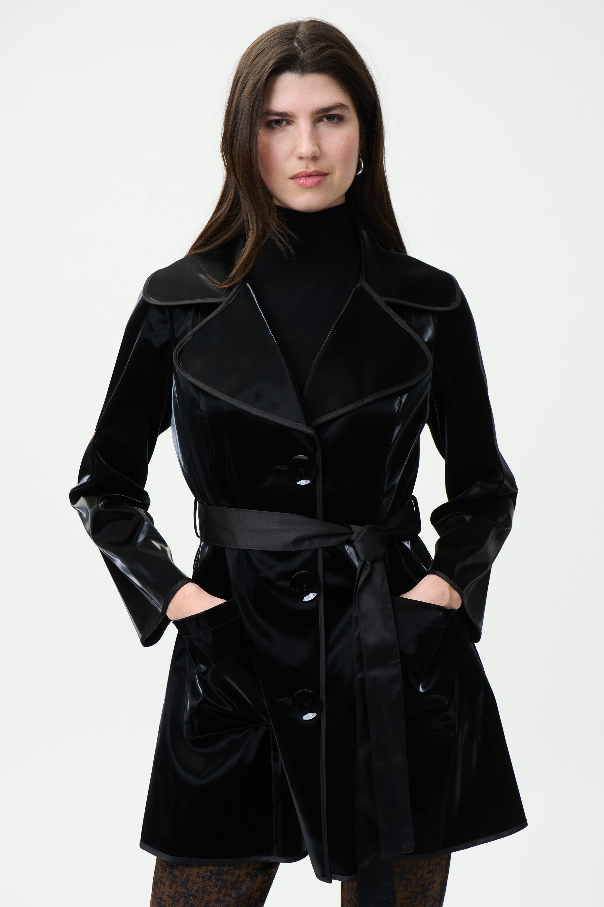 Joseph Ribkoff Short Trench Coat with Belt & Rhinestones Style 261907 main image 1